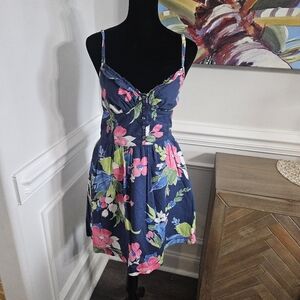 HOLLISTER MINI DRESS BABY DOLL TOP SHIRT HAWAIIAN COTTON BUTTONS ELASTIC BACK M